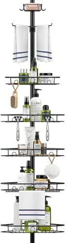 Mutool 7 Tier Adjustable Corner Shower Shelf, Telescopic Shower Caddy with Soap and Towel rack, No Drilling Bathroom Storage Organizer for Shampoo Accessories (Black)