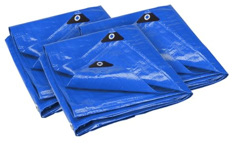 ANSIO Tarpaulin 4m x 4m / 13ft x 13ft Pack of 3 Tarpaulin Sheet 70 GSM Economy Tarpaulins - Blue
