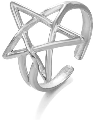 Niaspi Anello minimalista a fascia aperta per donne e uomini, unisex, in acciaio inossidabile, regolabile, con pentacolo, nodo celtico, fidanzamento, comfort fit, impilabile, gioiello, Metallo