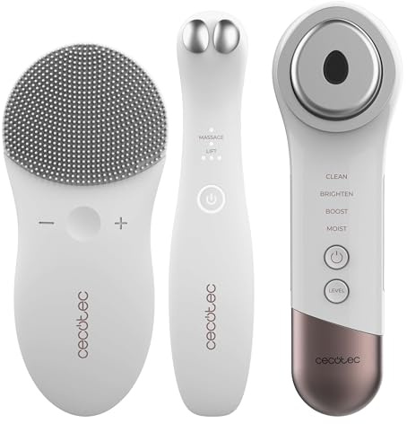 Cecotec Cepillo Limpiador Facial Revitalizante SkinRoutine Facial FaceCare SkinRoutine Essential. Skin Care con Limpiador Facial, Antiojeras y Masajeador, Set Diadema y Muñequeras, Carga USB