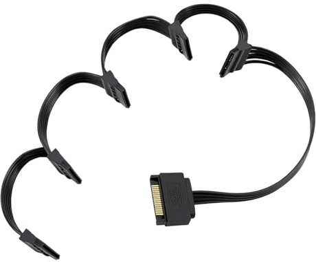 Câble D'alimentation SATA 1 mâle vers 5 Femelles, Adaptateur Répartiteur SATA pour SSD, HDD et Lecteurs Optiques, Câble d'alimentation SAT A 15 broches, Alimente Jusqu'à 5 Disques Durs, 18 AWG, Noir