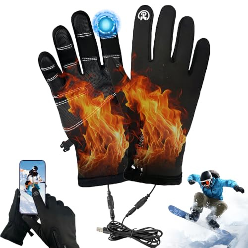 Gants Chauffants USB - pour Homme et Femme - Écran Tactile - Gants Chauffants imperméables et Coupe-Vent - pour Ski, Escalade, Cyclisme, Camping