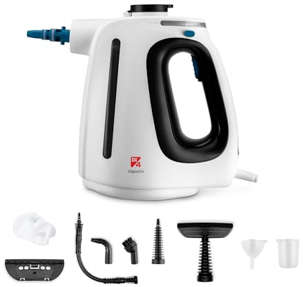 Di4 Vaporix Pulitore a Vapore Manuale 1350W, Vapore Continuo 32 g/min, Riscaldamento 30s, 16 min di Vapore, Serbatoio 550 ml, Pulitore a Vapore Multifunzione 9 Accessori, Tubo 3 m