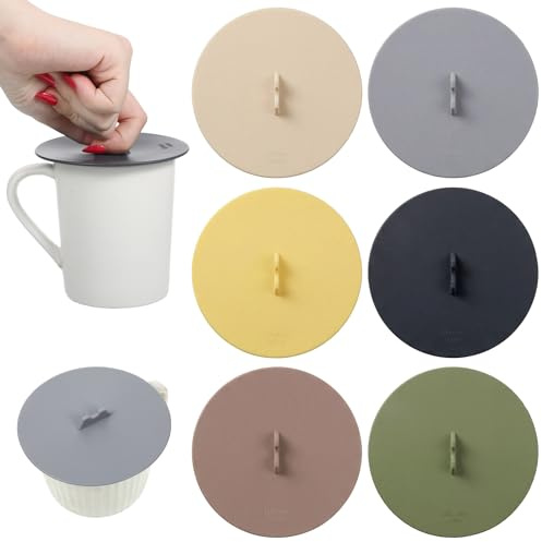 TIESOME 6 PCS 3.86 Inch Silicone Cup Covers, Silicone Lids for Cups | Food Grade, Airtight Dustproof Seal, for Mugs, Tea & Coffee, 6 Colors