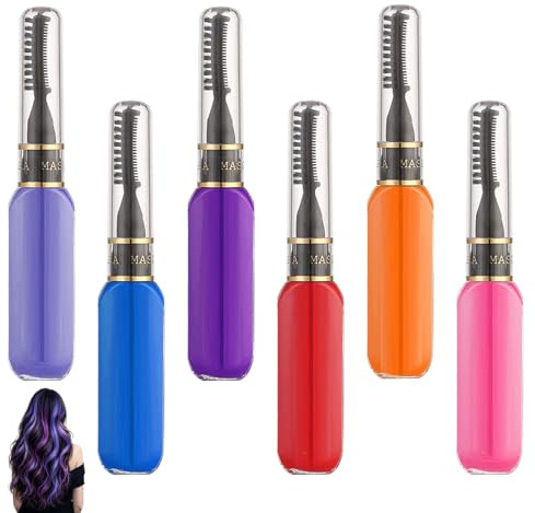 Menibeuty 6 Colores de Tinte Instantáneo para El Cabello, Tizas para El Cabello para Niñas, Set de Máscara de Pestañas Temporal Lavable, Máscara de Pestañas para Mujeres Hombres Cumpleaños Halloween