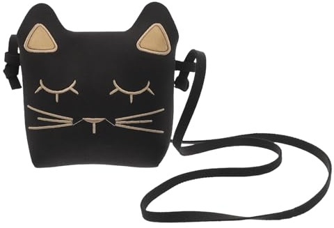 LIFKOME Bolso Bandolera Infantil con Diseño de Gato, Mini Bolso Negro Ligero para Niñas, Bolsa Pequeña Correa Cruzada, Monedero Compacto Adecuado para Uso Escolar y Viajes