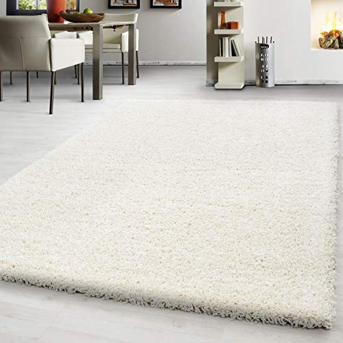 Teppium Moderner Hochflor Teppich Wohnzimmer 140 x 200 cm Creme - Shaggy Flauschiger Teppich, Extra Weich, Pflegeleicht und Einfarbig - für Schlafzimmer, Küche und Esszimmer