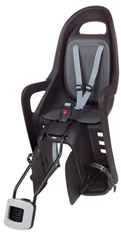 POLISPORT 8406000011 Groovy Maxi 29″ – Asiento Trasero Infantil para Bicicleta, Montaje En Cuadro, 9 Meses–6 Años, Máx 22 Kg, Ruedas 29″, Cuadros Pequeños – Negro/Gris