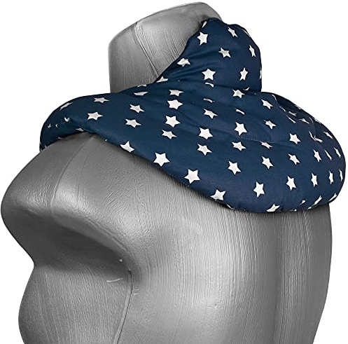 Coussin de nuque avec col montant - Bouillotte pour cervicales - Coussin aux graines de lin - Compresse chaude ou froide pour épaules et cou - Design: bleu étoilé
