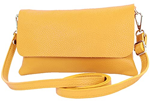 modamoda de T226 Damen Leder Clutch Umhängetasche Abendtasche Small handmade in Italy, Farbe:Sonnengelb