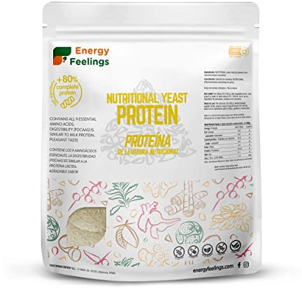 Energy Feelings Proteine in Polvere Vegane di Lievito Nutrizionale 500g, Proteine Vegetali in Polvere Senza Lattosio e Glutine 80%, Aumento della Massa Muscolare, Gusto Vaniglia Senza Edulcoranti