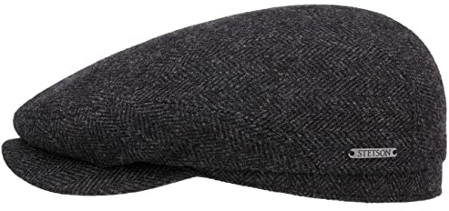 Stetson Belfast Flatcap Schiebermütze Herrenkappe Herringbone mit Innenfutter Baumwolle Herbst Winter schwarz-grau 59 cm