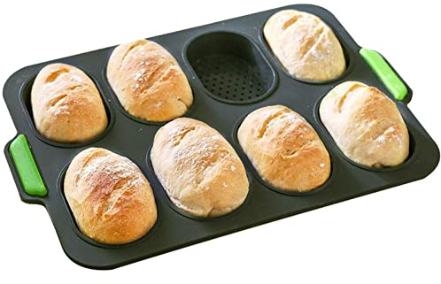 Yeeda Mini teglia per pane – Piccole padelle ovali per pane fatto in casa, padelle in silicone da 8 terra, mini teglia perforata per cuocere mini pane fatto in casa, panini, pagnotta