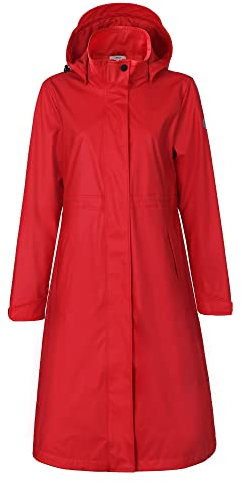 Regenmantel Damen lang Regenparka Damen wasserdicht atmungsaktiv gefütterte Regenjacke Trenchcoat Übergangsmantel Parka Outdoor, Rot, 40/L