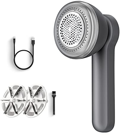Woeau Bobble Remover Clothes - Electric Lint Remover, Fabric Shaver Clothes, Rechargeable Clothes Debobbler 2 Spare Shaving Heads, Defuzzer Clothes (Grey), 6x8.5x20 (QMQ-grey-20221112)