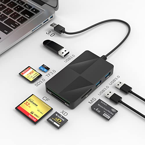 USB 3.0 Kartenleser 8 in 1 Kartenlesegerät für CF/XD/MS/SD/Micro SD Card Reader mit parallelem Zugriff auf 8 Slots USB Lesegerät Adapter Hub für SD SDXC SDHC CF CFI TF Micro SD SDHC MS MMC UHS-I