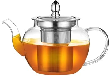 PluieSoleil Glass Teapot with Infuser, Tea Pot Strainer for Loose Tea Leaf, Large Teapot Set, Removable Mesh Filter
