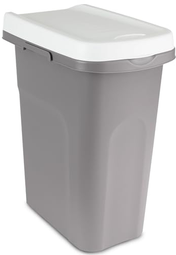 #11 15L Mülleimer weißer Deckel Recycling Mülltrennung Abfalleimer Abfallbehälter Müll Küche rechteckig Abfallsammler 15 Liter Kunststoff Eimer Mülltonne Schmal Müllsackhalterung