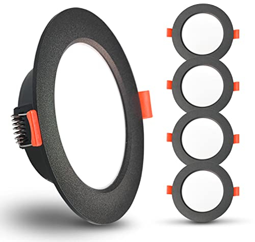 Sweier Ultraflache LED Einbaustrahler 7W 600 lm, 6000K Kaltweiß,33 mm Bauhöhe,Ultraflach Deckenspots 90-100 mm Ausschnitt, Einbauleuchten 230V für Badezimmer, Küche und Wohnzimmer (5er-Set, schwarz)‌