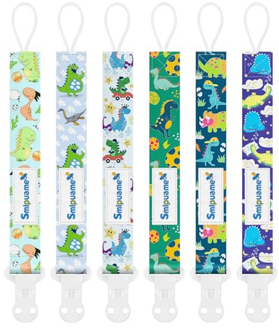 Smlpuame 6 Pezzi Catenella Portaciuccio, Catenella Ciuccio per Bambini, Set Porta Ciuccio con Clip Adatto a Tutti i Ciucci per Maschio e Femmina, Giocattoli per la Dentizione del Bambino(Dinosauro-2)