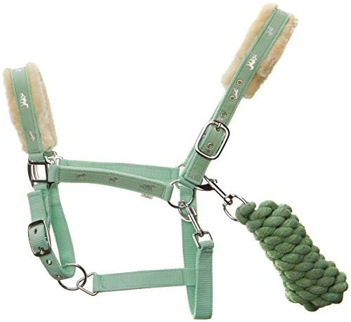 Equine NEW Horse print fur padded headcollars halter + matching lead MINT GREEN (FULL)