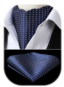 HISDERN Ascot Homme Bleu Marine et Mouchoir Mariage Cravate Ascots à Motif Florale Élégant Foulard Soie pour Hommes et Carré de Poche