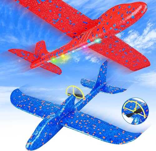 Aviones de poliespan con motor - Avion planeador recargable USB de juguete aire libre para niños - Espuma material resistente Infantil Regalo Navidad Cumpleaños 3 4 5 6 7 8 9 10 Años (ROJO)