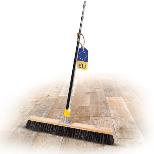 Novaliv Escoba grande de 60 cm con mango, mezcla de pelo, escoba fina con mango, ideal como escoba de taller, escoba industrial, escoba para el hogar, escoba de habitación, escoba grande