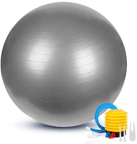 REY Ballon d'exercice, Assis... 75 cm pour Gymnastique, Pilates, Yoga, Grossesse - Femme Enceinte, Fitness, Sport... Gris, Compris Le gonfleur