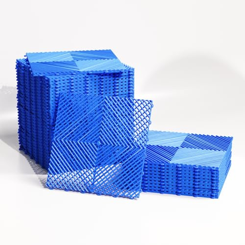 MISTER TILE Set di 25 lastre per garage in PVC Clipsable 40 x 40 x 1,8 cm, blu (4 m²), piastrelle traforate resistenti, antiscivolo e drenanti, rivestimenti per pavimenti esterni per terrazza spa