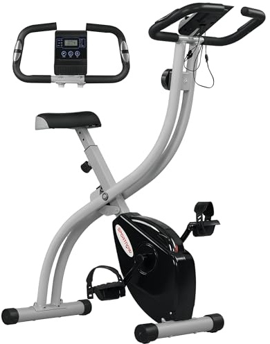 SPORTNOW Vikbar träningscykel, träningscykel, inomhuscykel, 8 nivåer magnetiskt motstånd, justerbar sadel, handtag, multifunktionell LCD-skärm, surfplatthållare, grått stål