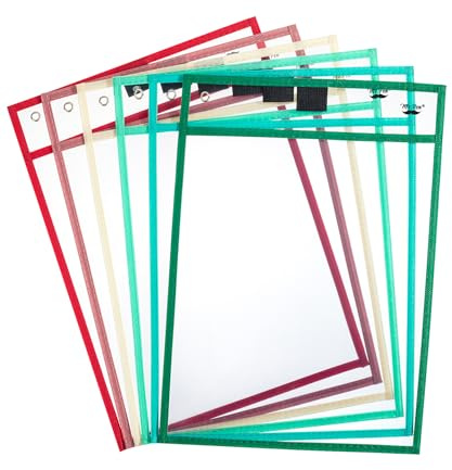 Mr. Pen - Fundas de bolsillo de borrado en seco, 10 x 14 pulgadas, 6 piezas, fundas coloridas de borrado en seco, fundas de plástico para papel de 8.5 x 11, bolsillos de borrado en seco, fundas