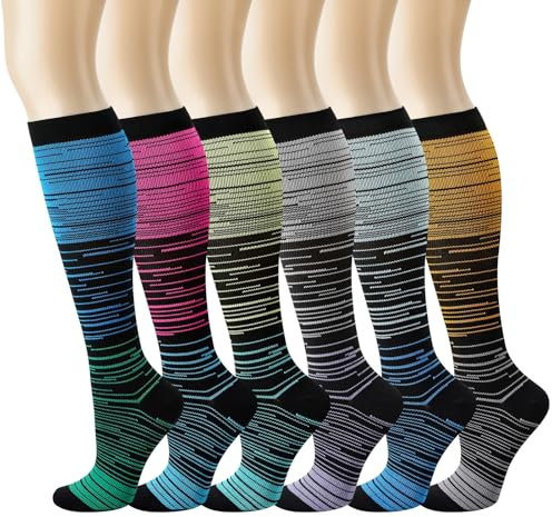 Utensilsto 6 Paar Kompressionsstrümpfe, Stützstrümpfe für Damen und Herren, Compression Socks Stützstrümpfe Kompressionssocken für Sport, Wandern, Reisen, Radsport, Running, L/XL