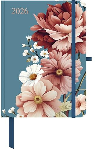 GreenLine - Floral 2026 – Buchkalender 16x22 cm, eleganter Taschenkalender mit Blumen-Design, 4-sprachigem Kalendarium, Elastikband & nachhaltiger Ausstattung für Büro und Alltag