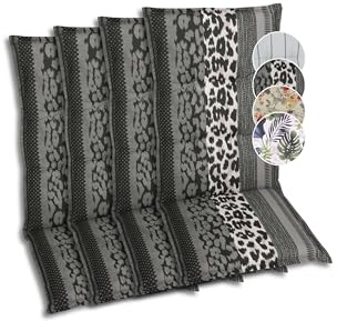 GO-DE Textil Bequeme und attraktive Polsterauflagen für Hochlehner-Gartenstühle (4er-Set, Leopard anthrazit, Hochlehner)