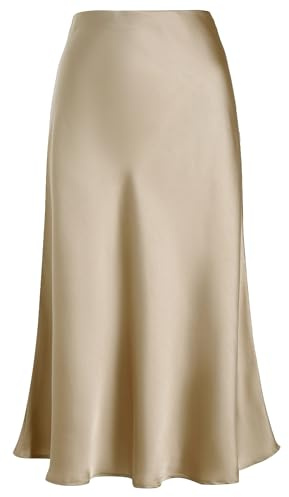 Eisnnu Women's Satin Skirt High Waist Silk Solid Color Skirts Plus Size A-Line Midi Zipper Fishtail Skirts for Job Party
