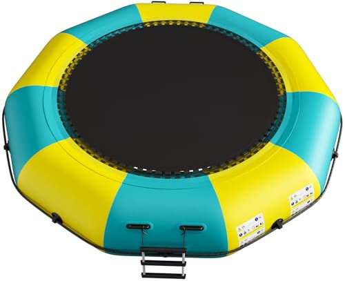 10FT Inflatable Water Trampoline, Recreational Water Bouncer, Adults Youth Floating Rebounder with 4-Step Ladder, Portable Bounce Swim Platform for Pool, Lake, Water Sports