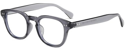 LJCZKA Round Blue Light Blocking Glasses for Men Women Retro Small Circle Frame Computer Gaming Eyeglasses Anti Glare Clear Lens Eyewear (Grey, 0.0, x)