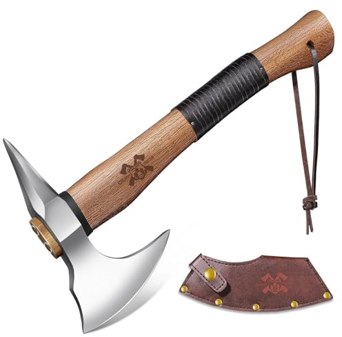 Grumpy Bear 15 Survival Axe Camping Hatchet – Forged High Carbon Steel Blade with Walnut Wood Handle – Anti-Slip Grip – Ideal for Bushcraft, Wood Splitting & Outdoor Adventures Sliver