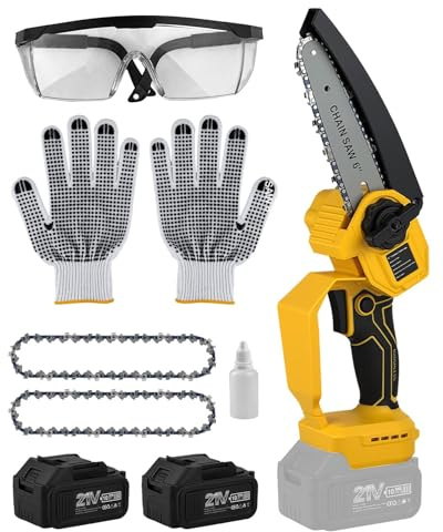Mini Motosierra Batería 6 Pulgadas, 1000W Motosierra Eléctrica Portátil con 4000mAh 2 Baterías, Pantalla LED y 3 Cadenas, Sierra Eléctrica Podar Árboles de Mano Inalámbrica con Lubricación