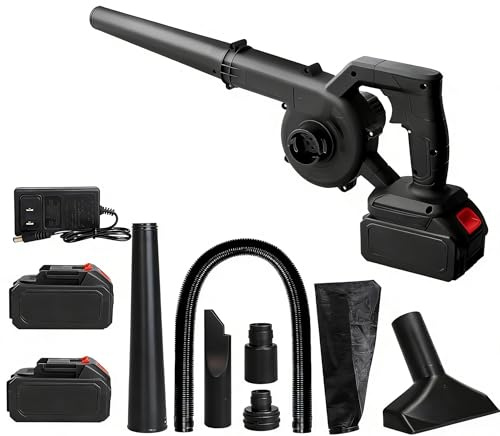 Soffiatore a Doppia Batteria 12000mAh, Motore in Rame Puro, 13500 RPM per Giardino, Ideale per Foglie Bagnate e Cortile