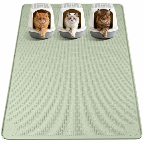Bartuke Tapis de litière pour chat, taille XXL, 177,8 x 114,3 cm, en silicone, tapis de piège à litière pour contrôle de la dispersion, doux pour les pattes de chaton, facile à nettoyer (vert)