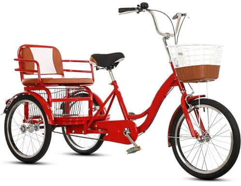 Vuxentrehjulingar För Seniorer, 20 Tum Vuxentrehjuling Med Stor Korg Och Baksäte, Tandem 3-Hjulig Cruisercykel, 1-Växlad Trehjuling, Trehjulig Cykel För Shopping/Picknick/Utomhussport