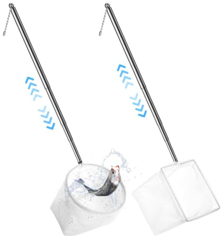 Nogeqi Lot de 2 épuisettes d'aquarium - Passoire fine - Filet de pêche avec poignée en métal extensible - Épuisette de crevettes - Petite épuisette d'aquarium pour poissons, crevettes et nettoyage de