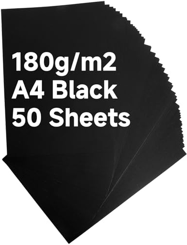 Lot de 50 feuilles de papier de couleur noir A4 180 g/m² – Carton de bricolage noir, papier épais noir, papier d'impression pour laser et jet d'encre, papier de bricolage pour cartes de bricolage