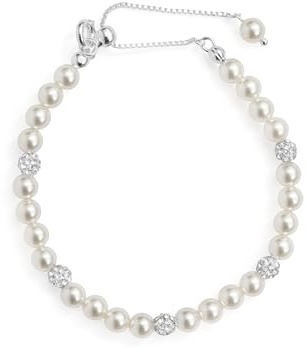 LUXENTER Pulsera con Perla Blanca acabada en Plata. Color Plata. Joyas para Mujer -Modelo Zurgrak