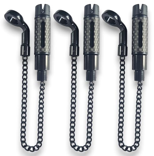 TJR Tackle 3 x Carbon Mag Pro Bite Indicators Bobbins with Magnetic Line Clip, Short 14cm Chain, Metal dog leg.