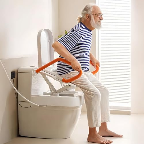 Electric Toilet Seat Lift with Height Adjustment, Anti-Slip Handles, and Silent Tilt, Fits Most Toilets - Premium Comfort and Safety