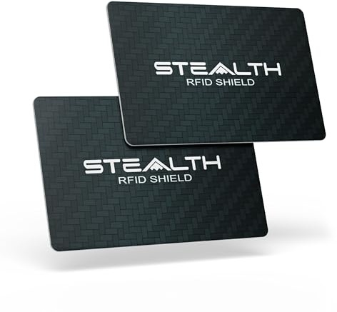 Stealth Shield Carte Blocage RFID - Bloqueur RF/NFC pour la Protection des Cartes Bancaires - Sécurité du Portefeuille Contre la Numérisation Illégale sans Contact (Noir - Pack de Deux)