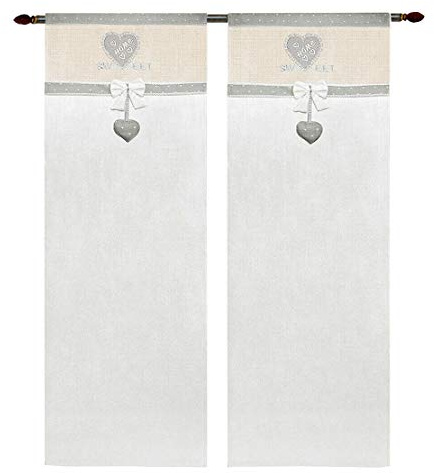 emmevi Paire de rideaux en tissu pour fenêtre ou porte intérieure Style shabby chic Motif cœurs Gris 60 x 150 cm